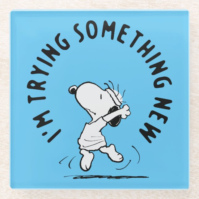 Posavasos De Vidrio Cacahuetes | Snoopy Tramitando Algo Nuevo (Anverso)