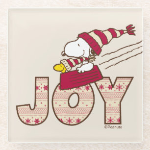 Posavasos De Vidrio Cacahuetes   Snoopy & Woodstock Joy Sled Ride