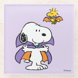Posavasos De Vidrio Cacahuetes Snoopy Woodstock Vampiro Halloween