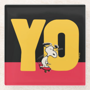 Posavasos De Vidrio Cacahuetes   Snoopy YO Skateboard