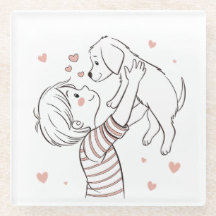 Posavasos De Vidrio Cachorro con Personalizado de niño feliz