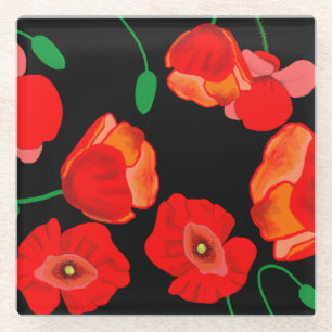 Posavasos De Vidrio Cachorros rojos en ilustracion de fondo negro