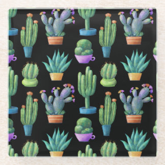 Posavasos De Vidrio Cacti colorido: Diseño caprichoso y caprichoso.
