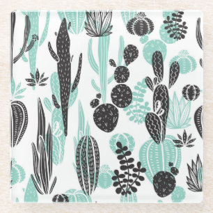 Posavasos De Vidrio Cacti de mano dibujada: Doodle Seamless