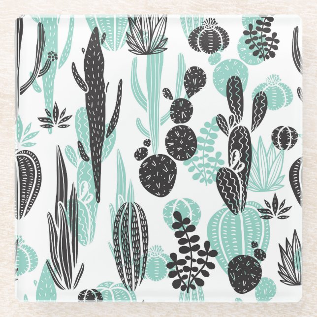 Posavasos De Vidrio Cacti de mano dibujada: Doodle Seamless (Anverso)