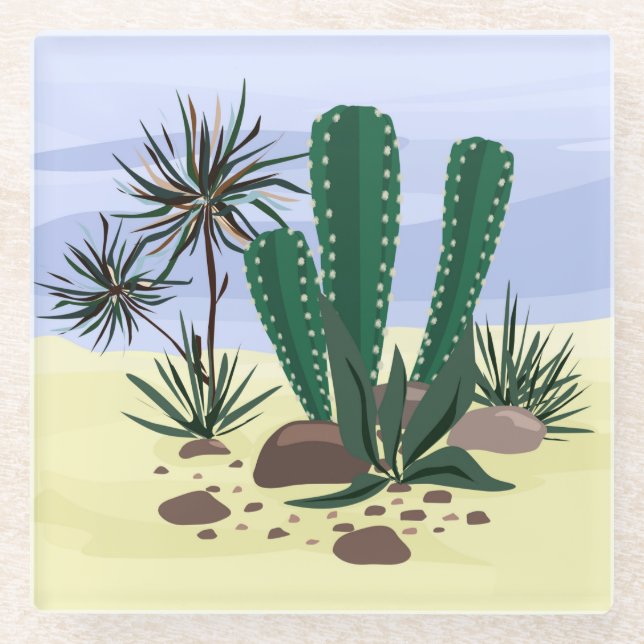 Posavasos De Vidrio Cacti, suculentos. (Anverso)