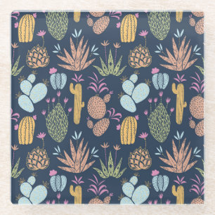Posavasos De Vidrio Cactus Charm: Floral Vintage colorida