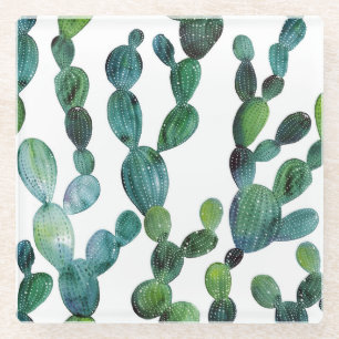 Posavasos De Vidrio Cactus Craze: Tendencia de las acuarelas tropicale