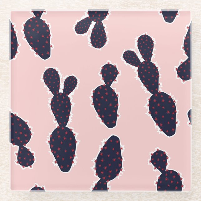 Posavasos De Vidrio Cactus Cuteness: Patrones Pastel Dulce (Anverso)