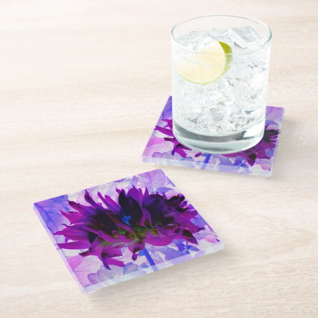 Posavasos De Vidrio Cactus Dahlia morado y negro asombroso (Angular)