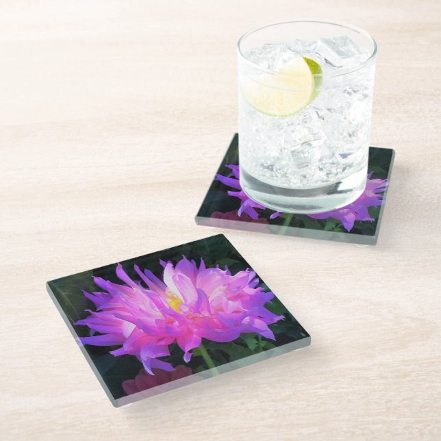 Posavasos De Vidrio Cactus Dahlia rosa y morado asombroso (Angular)
