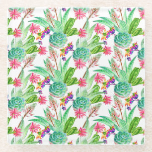 Posavasos De Vidrio Cactus de color de agua brillante y patrón sucule