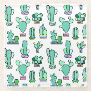 Posavasos De Vidrio Cactus de la verde menta y modelo suculento de la