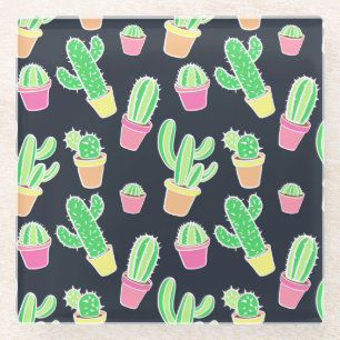 Posavasos De Vidrio Cactus de neón de la acuarela en modelo de los