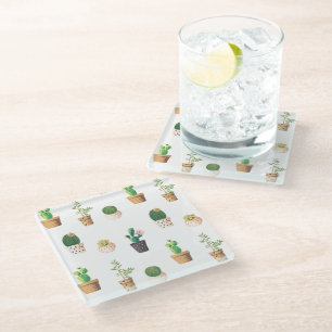 Posavasos De Vidrio Cactus de postre verde en macetas