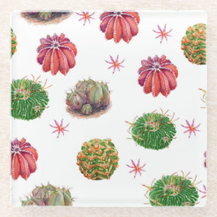 Posavasos De Vidrio Cactus Floral: fondo acuarela