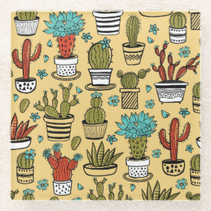 Posavasos De Vidrio Cactus Succulent: Esbozo dibujado a mano
