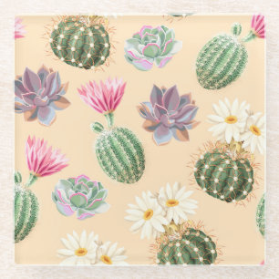 Posavasos De Vidrio Cactus Suculento: Patrón de Alto Detalle