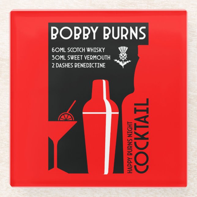 Posavasos De Vidrio Café Bobby Burns Whiskey (Anverso)