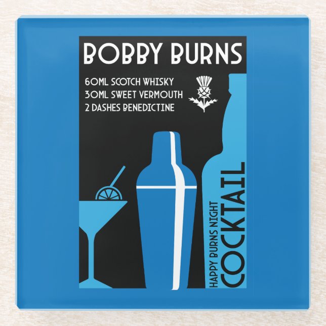 Posavasos De Vidrio Café Bobby Burns Whiskey (Anverso)