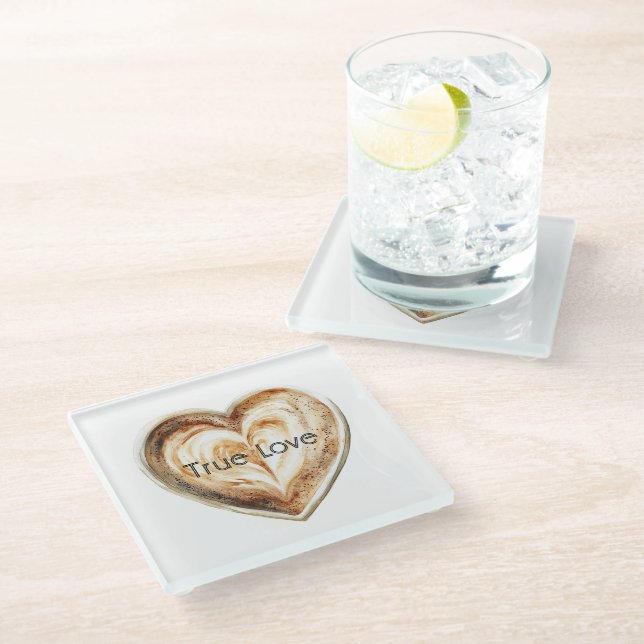 Posavasos De Vidrio Café con Crema Corazón  (Angular)