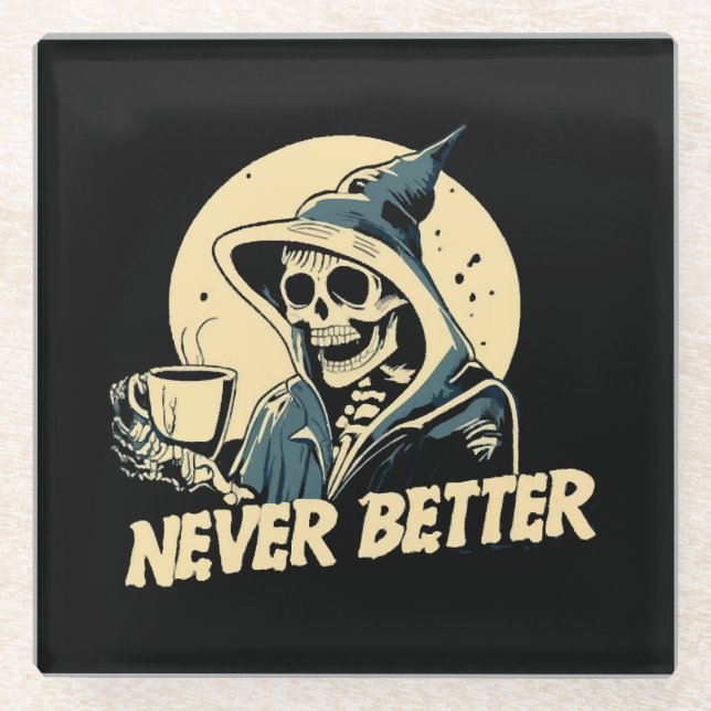 Posavasos De Vidrio Café Esqueleto Halloween (Anverso)