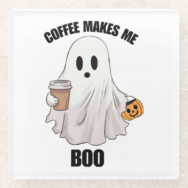 Posavasos De Vidrio Café Fantasma Halloween Divertido  (Anverso)