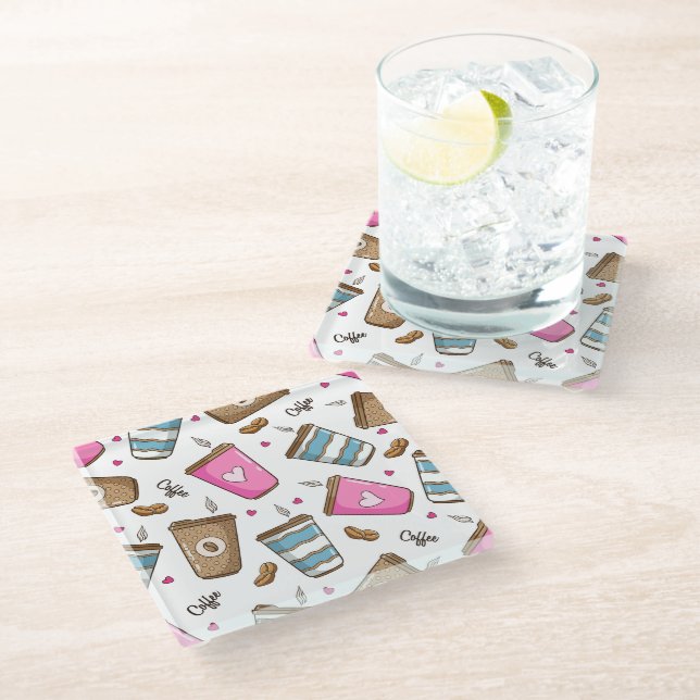 Posavasos De Vidrio Café, Frijoles para café, corazón, amante del café (Angular)