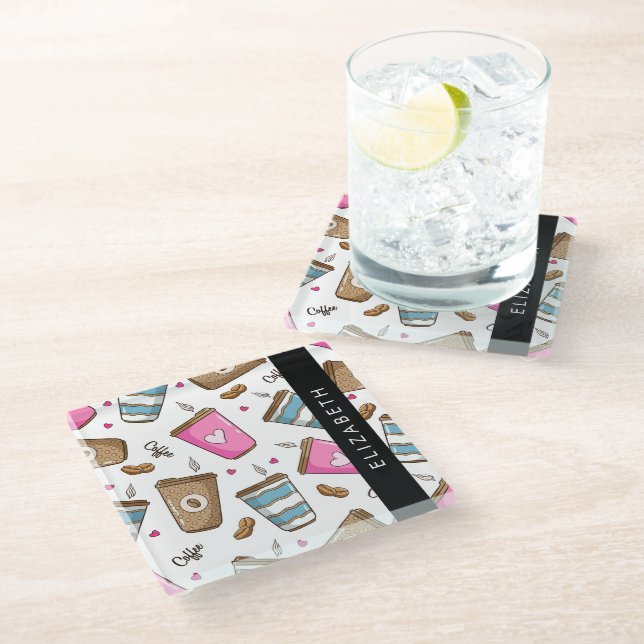 Posavasos De Vidrio Café, Frijoles para café, corazón, tu nombre (Angular)