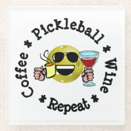 Posavasos De Vidrio Café, Pickleball, Vino, repite adicto al pellebol