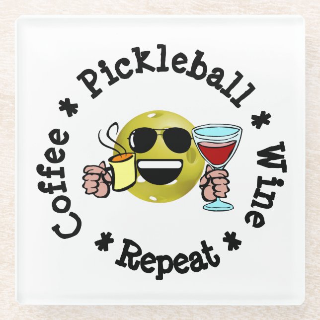 Posavasos De Vidrio Café, Pickleball, Vino, repite adicto al pellebol (Anverso)
