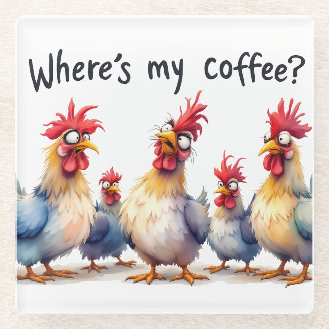 Posavasos De Vidrio Café/pollo divertidos (Anverso)