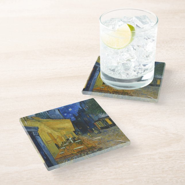 Posavasos De Vidrio Cafe Terrace de noche | Vincent van Gogh (Angular)