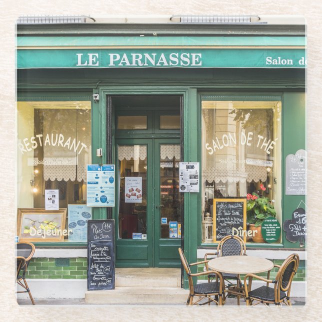 Posavasos De Vidrio Cafés franceses: La acogedora escena de Versalles. (Anverso)