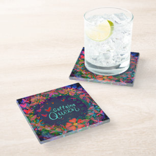 Posavasos De Vidrio Cafetería única de moda con flores