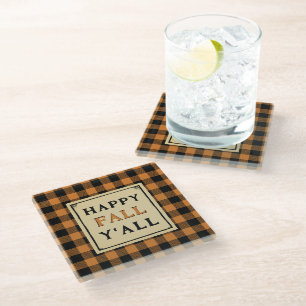 Posavasos De Vidrio caída feliz todos ustedes naranja cheque pillow