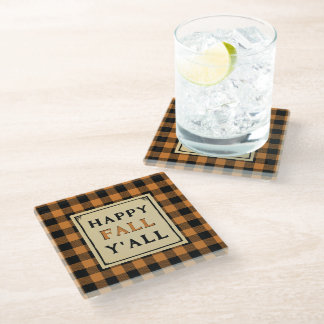 Posavasos De Vidrio caída feliz todos ustedes naranja cheque pillow
