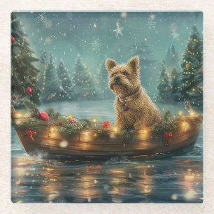Posavasos De Vidrio Cairn Terrier Festivo Viaje de Navidad