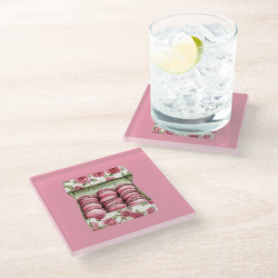 Posavasos De Vidrio Caja de Macarons de Rosas Rosadas Bonitas