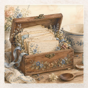 Posavasos De Vidrio Caja de Recetas Antiguas Cocina de Campo