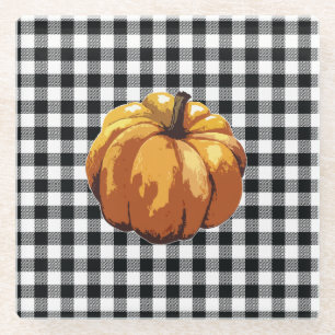 Posavasos De Vidrio Calabaza Black Check Otoño Caída