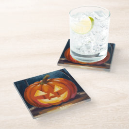 Posavasos De Vidrio Calabaza de Jack-O-Lantern de Halloween