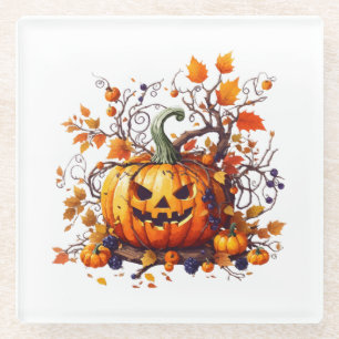 Posavasos De Vidrio calabaza divertida de otoño Halloween