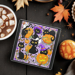 Posavasos De Vidrio Calabaza Halloween Candy Gatos Negros