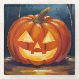Posavasos De Vidrio Calabaza Jack-O-Lantern de Halloween