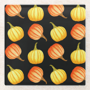 Posavasos De Vidrio Calabaza naranja: Patrón acuarela sin foco.