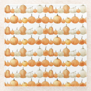 Posavasos De Vidrio Calabaza otoñal: Patrón de Ilustracion acuarela