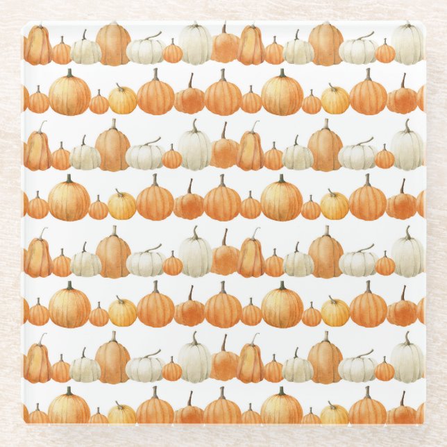 Posavasos De Vidrio Calabaza otoñal: Patrón de Ilustracion acuarela (Anverso)