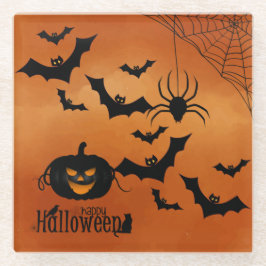 Posavasos De Vidrio Calabaza Y Bats Asustados