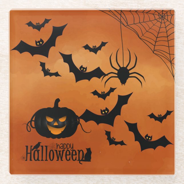 Posavasos De Vidrio Calabaza Y Bats Asustados (Anverso)